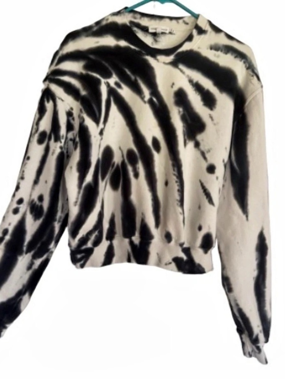 Good American Boyfriend Tie Dye Crewneck Sweatshirt Black & White Medium